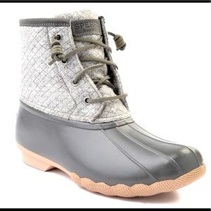 Womens Sperry Saltwater Grey/Pink Duck Boots